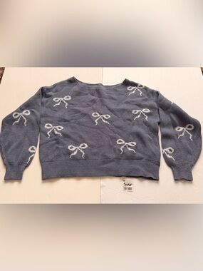 Hollister Coquette Bow Sweater Balletcore Gray Knit Size Small